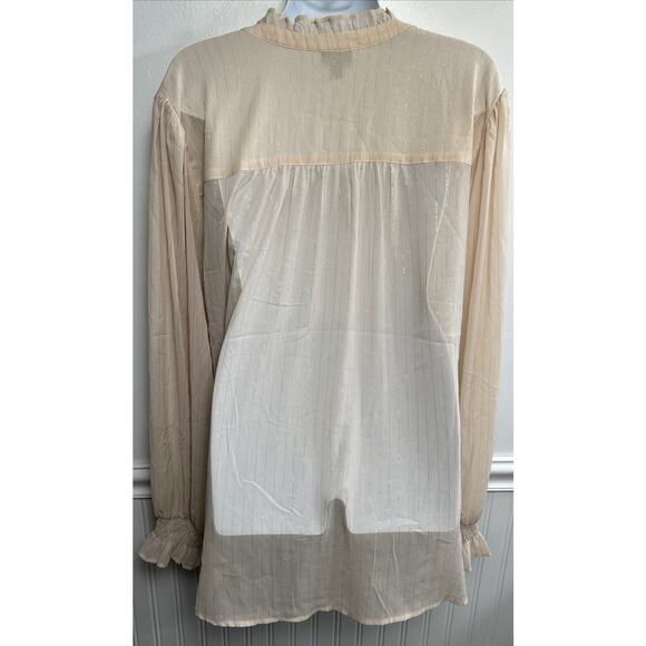 Torrid Chiffon L/S Blouse 3XL Button V-Neck Sheer Beige Gold Thread Academia - Picture 5 of 10